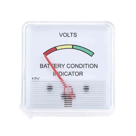 Voltmètre à aiguille et zone de couleur (vert-orange-rouge) pour indication du niveau de charge des batteries.